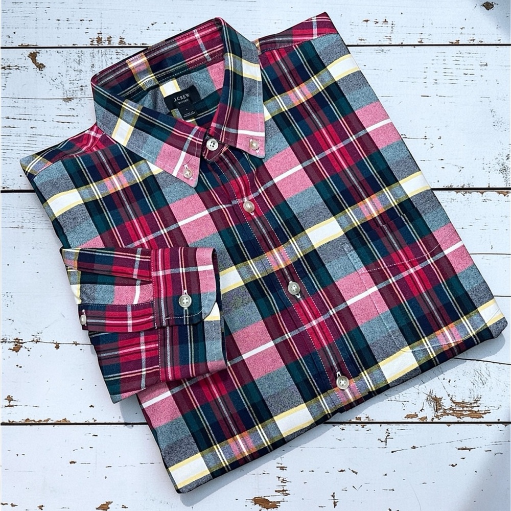 J Crew Oxford Shirt OCBD Tartan Plaid Large Preppy Heritage Classic Americana